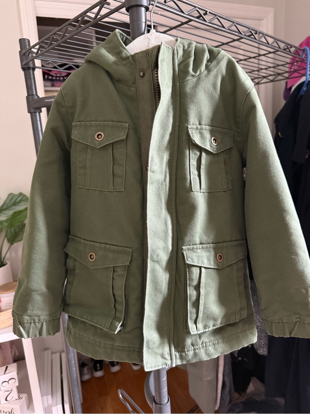 Kids Girls Olive Green Hooded Jacket • 4T
